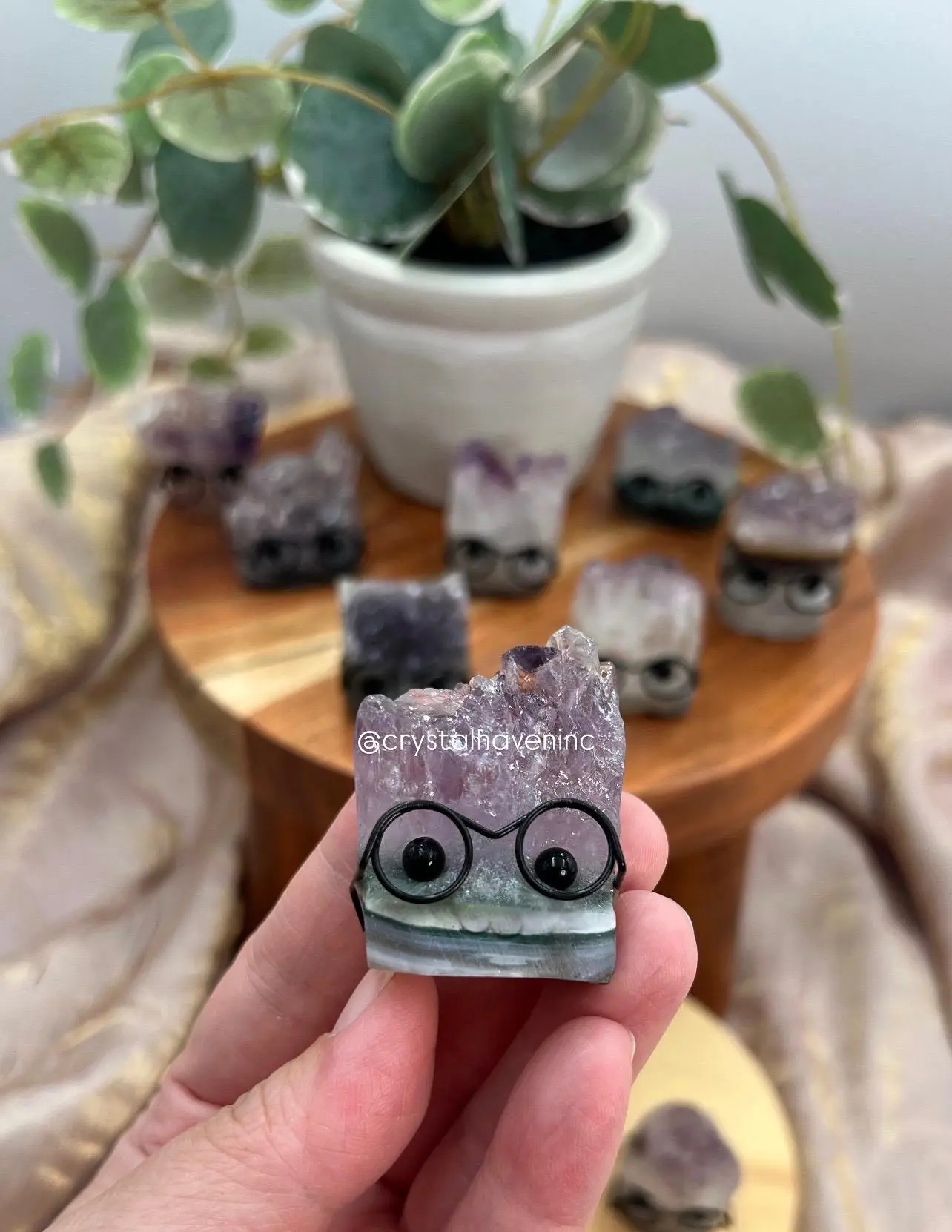 Amethyst Cluster with Glasses Hedgies, Crystal Hedgehog, Crystal Buddy, Amethyst, Stocking Stuffer, Animal, Pet Rock, Small Gift #647