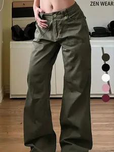 New Women's Casual Fashion Solid Pants with Pockets, Versatile Straight Leg, Comfortable and Stylish, Street Style, Perfect for Daily Wear, Trendy Ladies' Bottoms