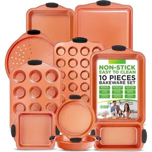 10-Piece Nonstick Baking Pans Set – Bakeware Sets for Cookies, Cakes, & Roasting - Bakeware Includes Cookie Sheet, Muffin Pan, Cake Pan, & Pizza Pans