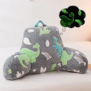 Glow in The Dark Green Dinosaur Luminous Reading Pillow with Sparkling Arms Back Pillow for Bed, Bed Rest Pillow for Adults Teens Kids (Blue-Green)