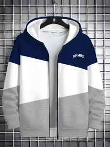 Boys' Fashion Colorblock Pattern Graphic Hoodie, Casual Printed Pullover, Polyester, Spring & Fall Running Wear