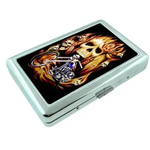 Motorbike Biker Skull and Flame Metal Case Wallet
