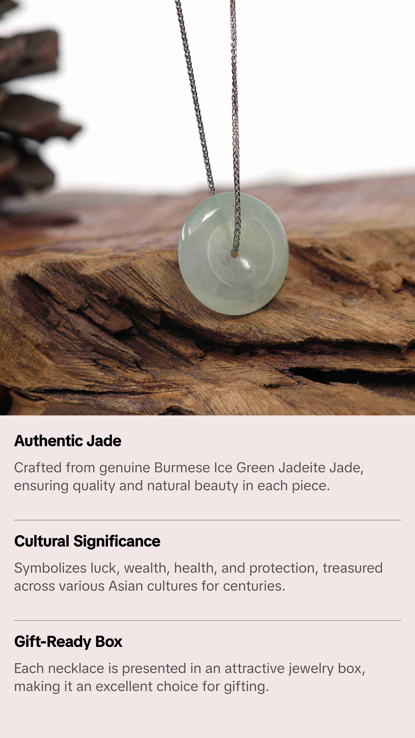Baikalla "Good Luck Button" Necklace Ice Green Jadeite Jade Lucky Ping An Kou Pendant