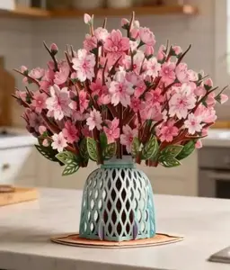 3D Pop Up Flower Bouquet Card with Free Metal Pen & Car Air Freshener - Handmade Paper Flowers Keepsake Gift for Mom, Wife, Birthday, Anniversary
