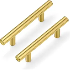 14-Pack Cabinet Handles, 5.9 Inch Hole Centers, Brushed Brass Drawer Pulls, Stainless Steel Door Hardware for Kitchen Bathroom Bedroom Furniture
