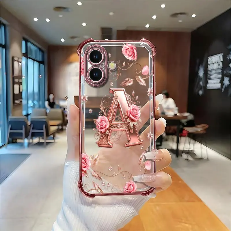 Suitable for [iPhone 16 Plus ] new women's phone case,The latest electroplated, drop-resistant phone case featuring reinforced corners and a stylish, unique pink letter pattern！YM99