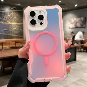 Luxury For Magsafe Laser Dazzling Armor Phone Case For iPhone 16 15 14 13 Pro Max Wireless Charging Dual Layer Protection Cover
