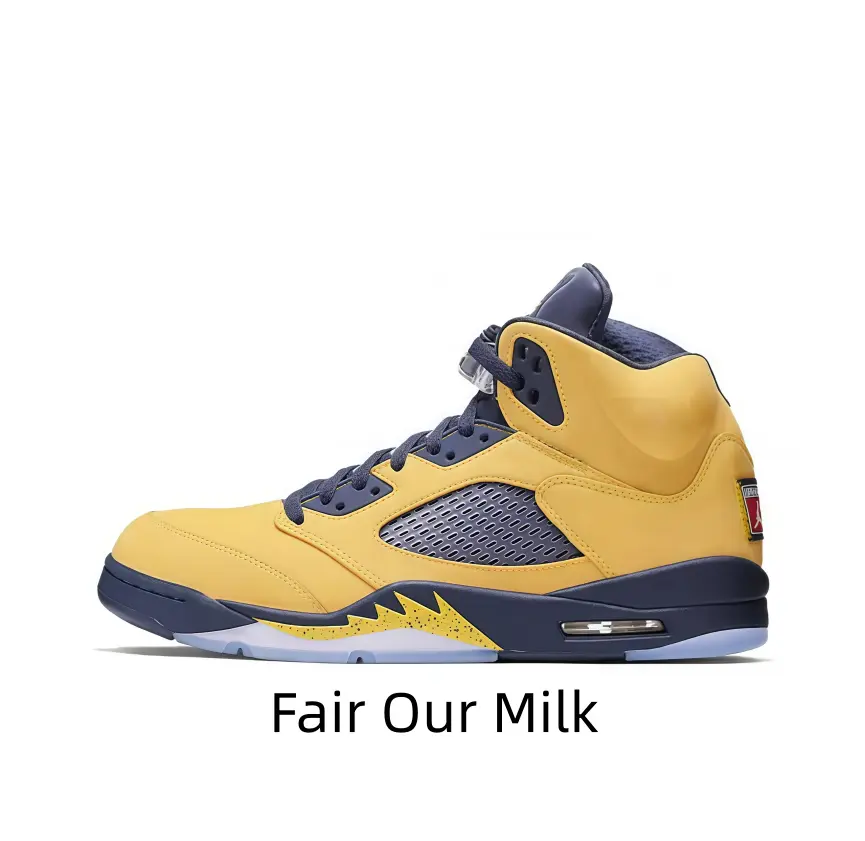 Trendy high-top retro basketball sneakers with warm yellow leather upper. Dark navy jagged midsole brings comfy experience for sports and daily streetwear matching.
