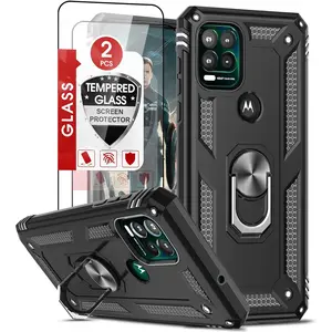 for Military-Grade Moto G Stylus 5G Phone Case 2021 with Magnetic Ring Kickstand & 2 Tempered Glass Screen Protectors - Black