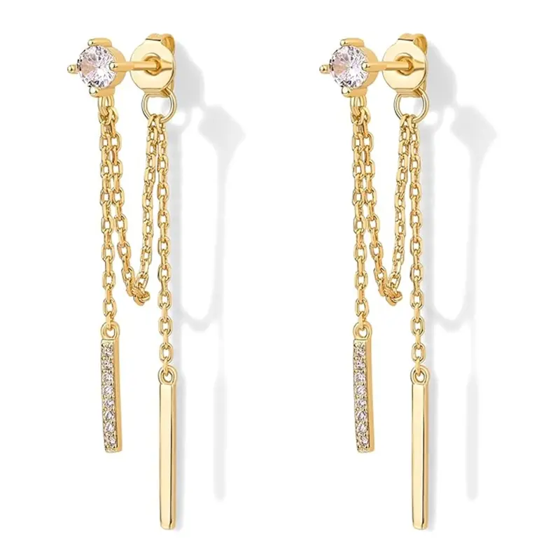 Drop Dangle Chain Earrings for Women Chain Dangles Dangling Chain Studs Cubic Zirconia Ball Cz Earrings Threader Earscapes Earrings Versatile Earrings High Quality Earrings Fashion Jewelry Gift Fashionable Jewelry