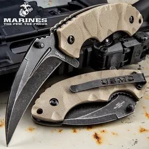 USMC Scorching Sands Assisted Opening Hawkbill Pocket Knife - G10 Handle - Officially Licensed