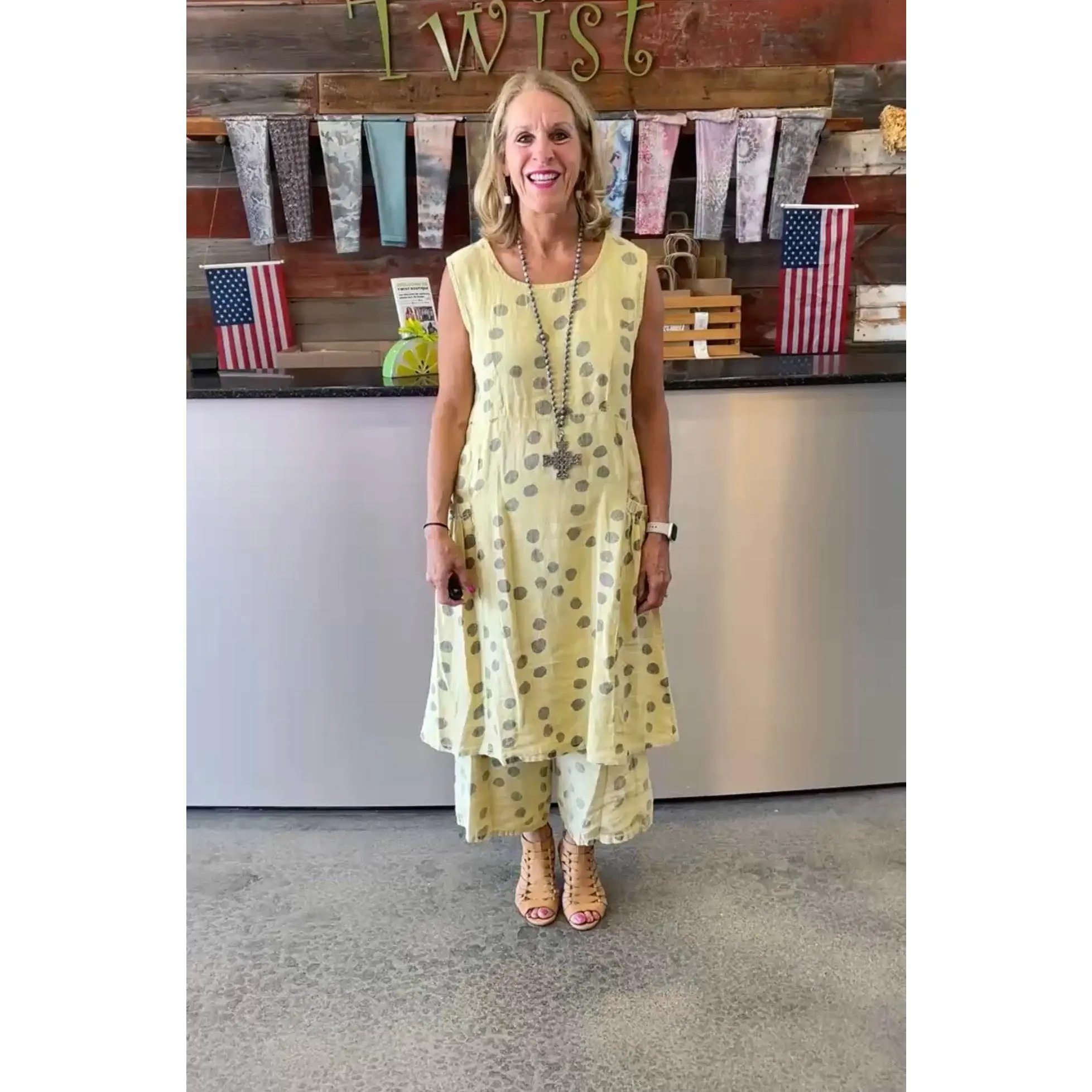 Butter Yellow Dots Patch Tank Dress