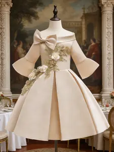 Bow Tie Dress for Girls, Princess Bubble Gown, Party Performance, Choir Hostess Costume, Elegant One Shoulder Dress