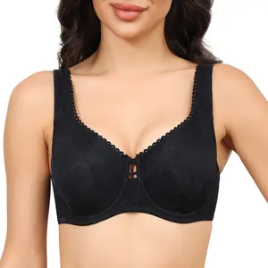 Women's Underwire Full Coverage Minimizer Bra, Plus Size Unlined Unpadded Seamless T-Shirt Bra with Lightweight Breathable Floral Fabric, Lift Support, Wide Cushioned Straps, Adjustable Back Straps & U-Back Smoothing
