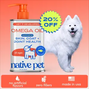 Native Pet Omega 3 Fish Oil for Dogs & Cats - Promotes Healthy Skin, Shiny Coat, & Strong Joints - Made with Wild Alaskan Salmon Oil for Dogs – Tasty, Fast-Absorbing Omega 3 6 9 Liquid Supplement