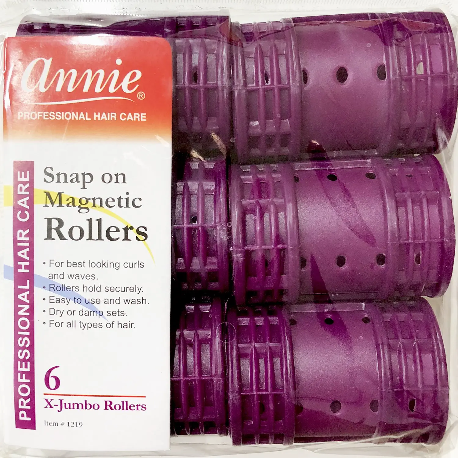 ANNIES Heatless Snap-On Magnetic Hair Rollers for Bouncy Curls, X-Jumbo 1.75-Inch Styling Tools, Purple, 12-Count (2 Pack), Haircare, Curl Styling Kit