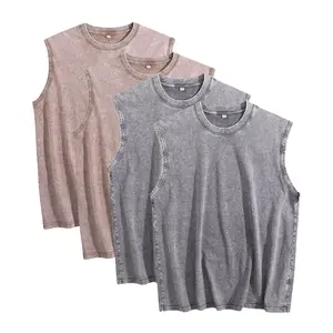 4PACK 210G Mens Workout Tank Tops Sleeveless Tee Shirts Men Muscle Shirt Gym Acid Wash T Shirts Running Beach Loose Fit Tee for Summer Stylish Vests