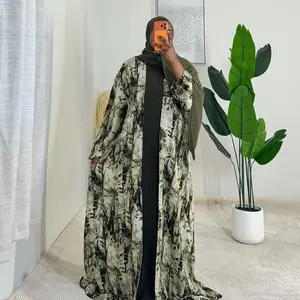 Green 3 Piece Abaya with Elegant Floral Print and Long Sleeves for Women Perfect for Everyday Wear Comfortable and Stylish