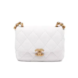 Pre-owned CHANEL Leather Crossbody Bags Mini Square Classic Flap Bag White JM MM220