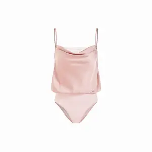 Cider Satin Cowl Neck Lace Ruched Cami Bodysuit Dealsforyou