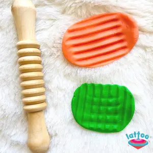 Patterned Rolling Pin for Kids | Child-Safe Wooden Playdough Roller for Creative Crafting and Imaginative Play|  Kitchen Wooden Toy
