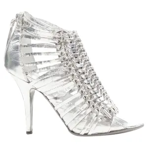 Pre-owned Givenchy Women's Givenchy metallic silver discs embellished strappy peep toe bootie by Rebag