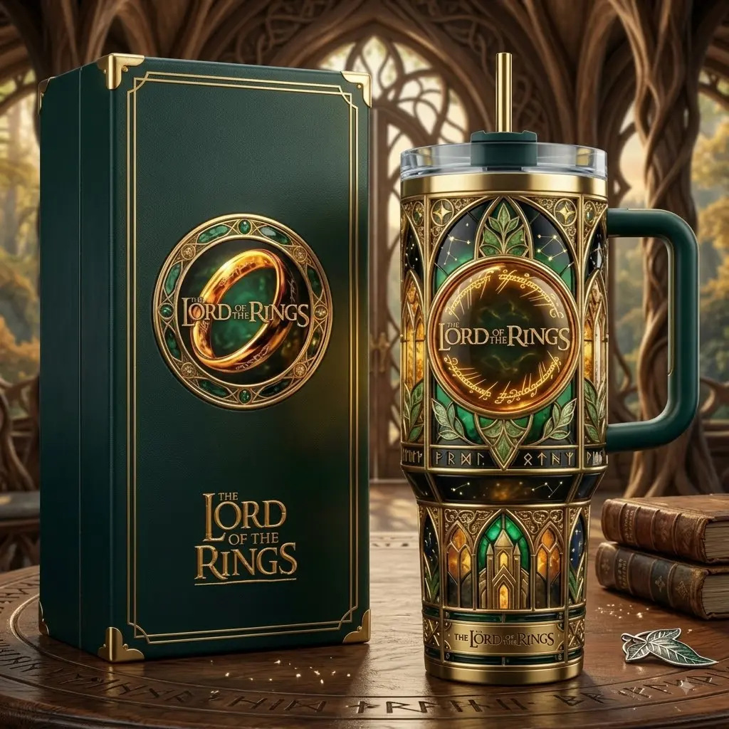 The Lord of the Rings 40oz Stainless Steel Tumbler with Handle and Straw | Augusta National Golf Tournament Stainless Steel Insulated Travel Mug | Golf Lover Gift