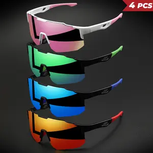 XUH 4PCS Oversized Colorful Sports Sunglasses - Wraparound Design, UV400 Protection, Unisex Comfort Fit Cycling Gear for Outdoor Activities, Hiking