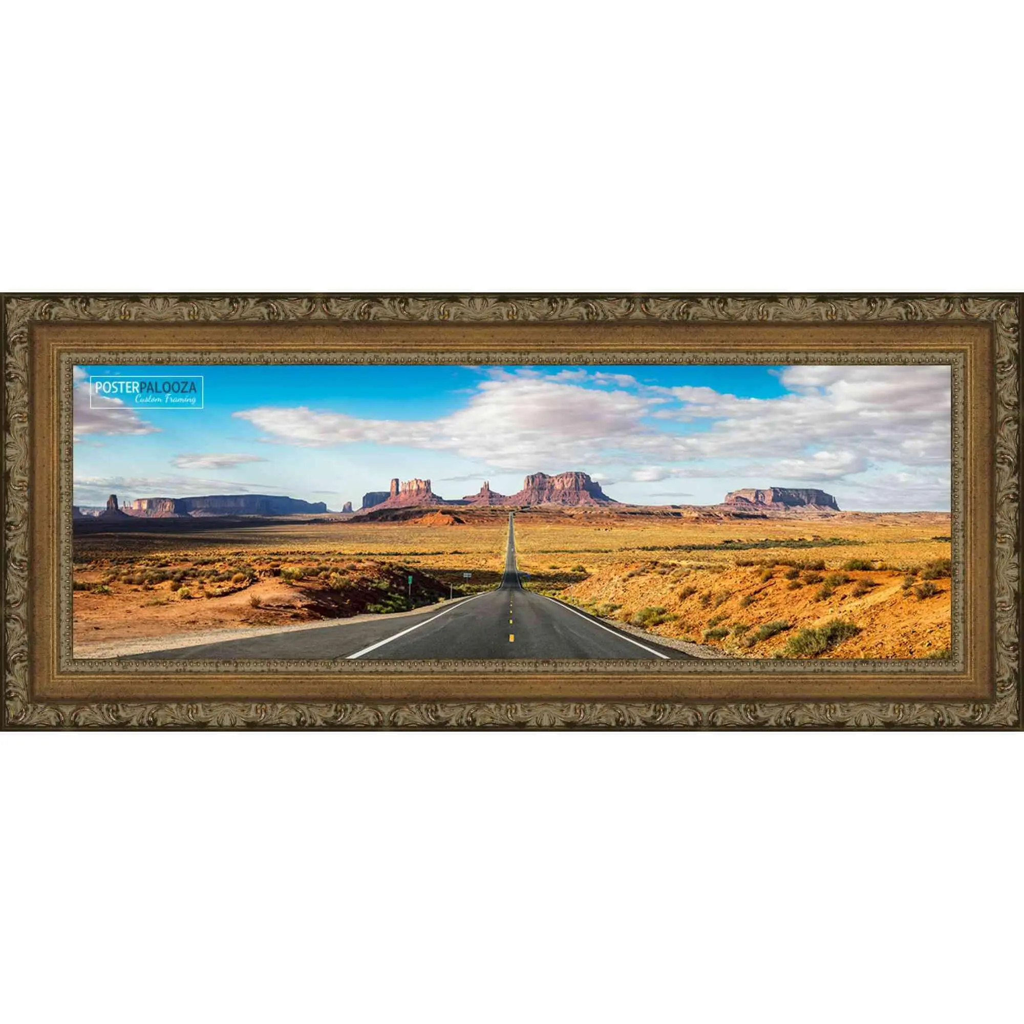 36x12 Sculpted Gold Picture Frame - UV Acrylic, Foam Board Backing, Hanging Hardware