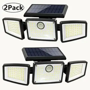 (2 Packs) Solar Outdoor Lights 2500LM 210LED SecurityLights 3 Heads Dimmable SpotLights with 3 Modes IP65 Waterproof 2PCS Motion Sensor Super Bright Energy Saving for Gardens Patios