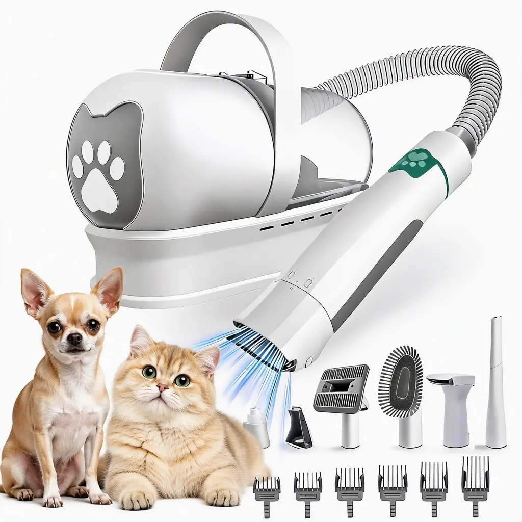 Pet Grooming Vacuum for Dogs and Cats, 7-in-1 Dog Hair Groomer with Clippers, Grooming Brush, Nail Grinder, Paw Trimmer and 6 Clipping Combs