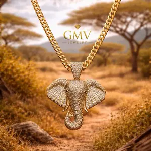 GMV Jewelry Sovereign Elephant Necklace 18k Gold Plated with Sparkling Rhinestones for Men and Women