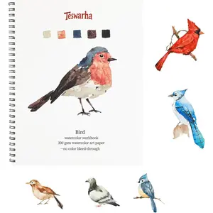Watercolor Workbook Using Thick Real Cotton Watercolor Paper for Adults Teens Spiral Bound 300GSM Art Paper 12 Sheets Birds 8.2 x 9.8in