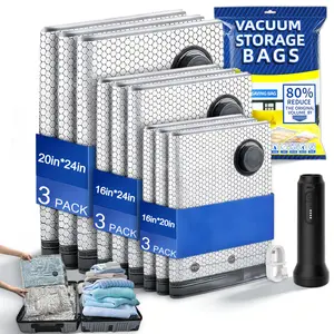 Vacuum Storage Bags 15/9 Pack Space Saver Compression Bags with Cordless Electric Pump for Clothes Comforters Blankets Home Travel