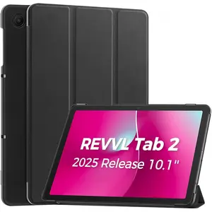 Slim Case for T-Mobile REVVL Tab 2 (2025 Release, 10.1"), Stand Hard Shell Cover, Foldable PU Leather Tablet Case -Black