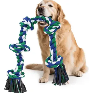 Dog Rope Toy for Large Dogs, 37 Inch 5 Knots, Tug of War Rope for Large Breeds, for Energy Release & Boredom Relief (Green & Blue)