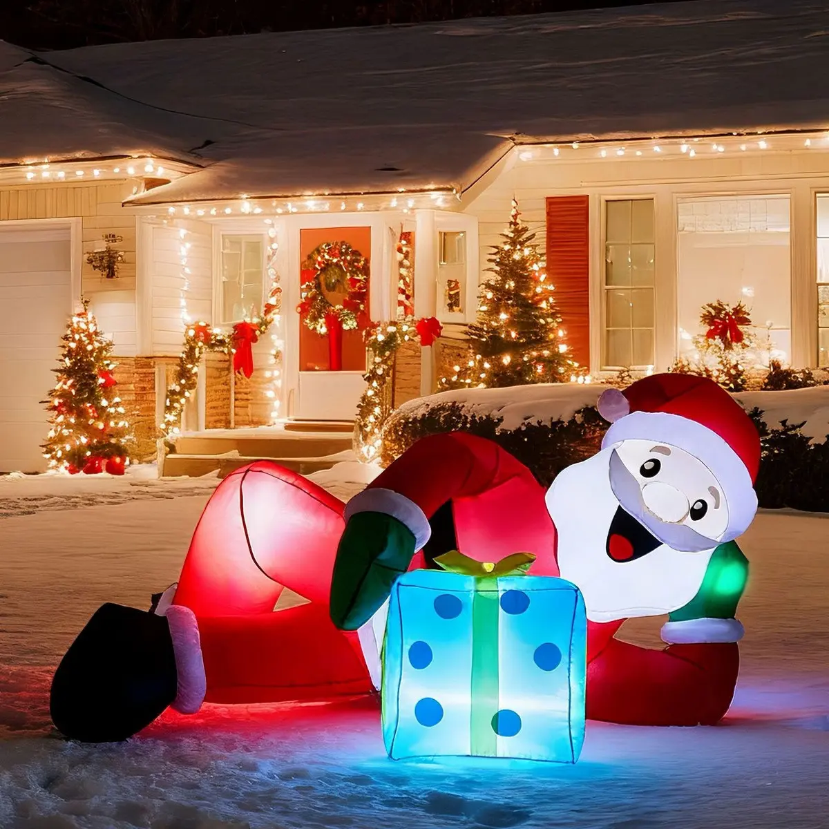 Ubesgoo 7FT Lighted Christmas Inflatable Decoration, Inflatable Santa Lying on Floor, Funny Blow Up Yard Decorations with Built-in LED Lights for Holiday Party Front Yard Lawn Garden Decor