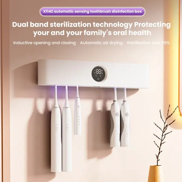 3-in-1 Couple's style toothbrush sterilizer Smart Toothbrush Cleaner with LED Display, UV-C Light, Auto Sensor Open Cover, Rechargeable Wall-Mounted Holder, C65lean and Dry for Home and Travel, for Electric Toothbrush and Oral Care