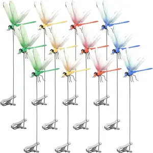 12PCS 3D Dragonfly Clips Outdoor Decor, Natural Insect Repellent, Fake Dragonfly Rod Clips for Garden Patio Yard Lawn, Hat Clips for Camping Fishing, Trending Outdoor Decor