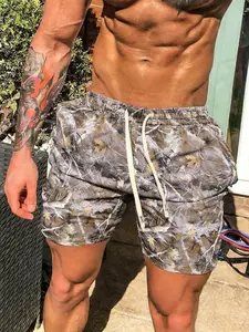 Men's Drawstring Waist Shorts, Fashionable Comfortable Casual Summer Wear, Camo Leaf Print, Suitable for Daily Activities and Outdoor Adventures, Camouflage Shorts