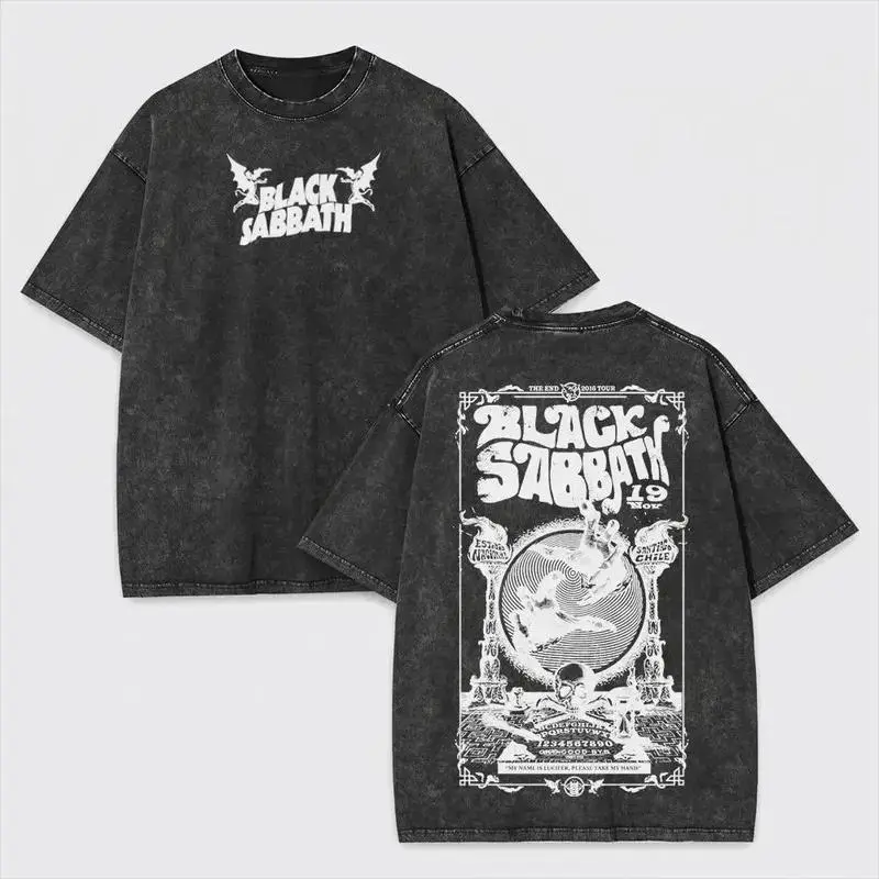 Men's Black Sabbath Vintage Printed Logo Short Sleeve T-Shirt - Oversized Fit, Boho Gothic Grunge Retro Harajuku Aesthetic, Heavyweight Summer Streetwear Clothes