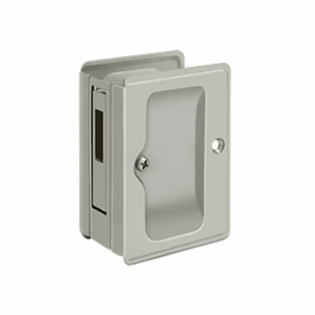 212 MAIN Heavy-Duty Adjustable Sliding Door Receiver Pocket Lock, 3.25x2.25 in., Satin Nickel Solid Brass Door Hardware, 1 Year Mechanical Motorcycle Antitheft Security Accessory, Weatherproof, Cross Bore Size