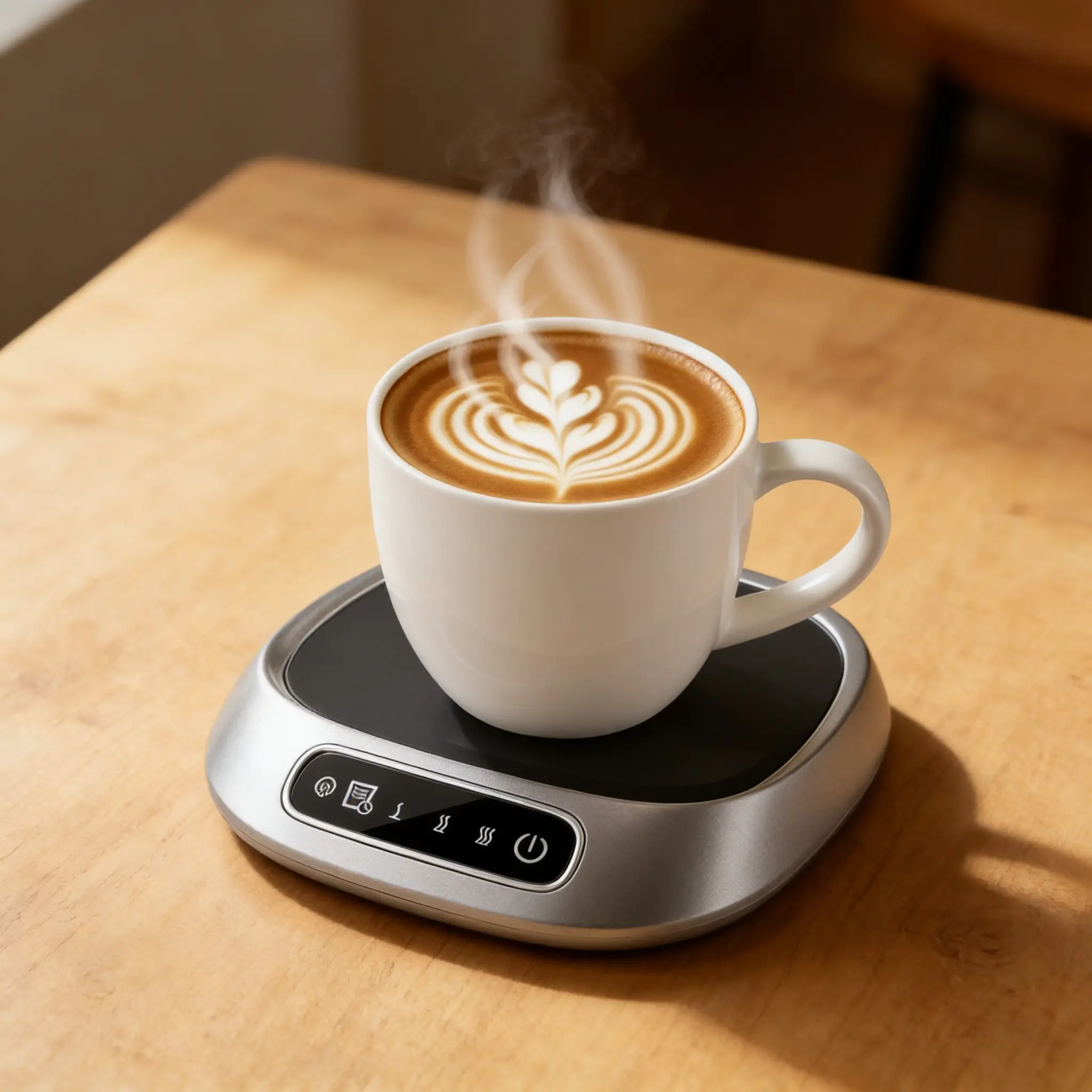 Electric Cup Plate Warmer with Water Level Reminder, Modern Silver Color Style, 1 Hour Alarm & Multi-Level Heating, Home Office Use, Coffee Equipment