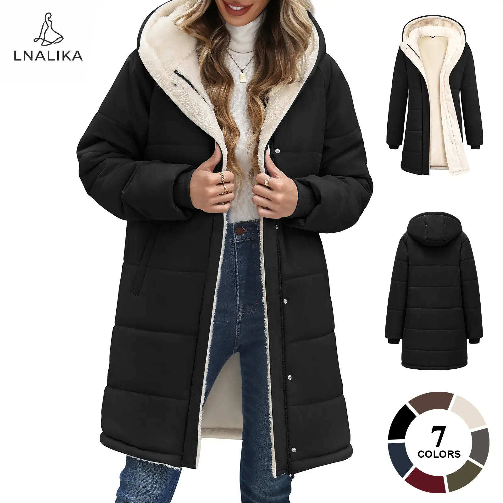 Women's Long Winter Sherpa Fleece Lined Puffer Jacket with Pockets | Large Thickened Hood, Water-Repellent & Windproof & Warm Quilted Outerwear, for Daily Wear, Work, Travel, and Snowy Days Womenswear Coats