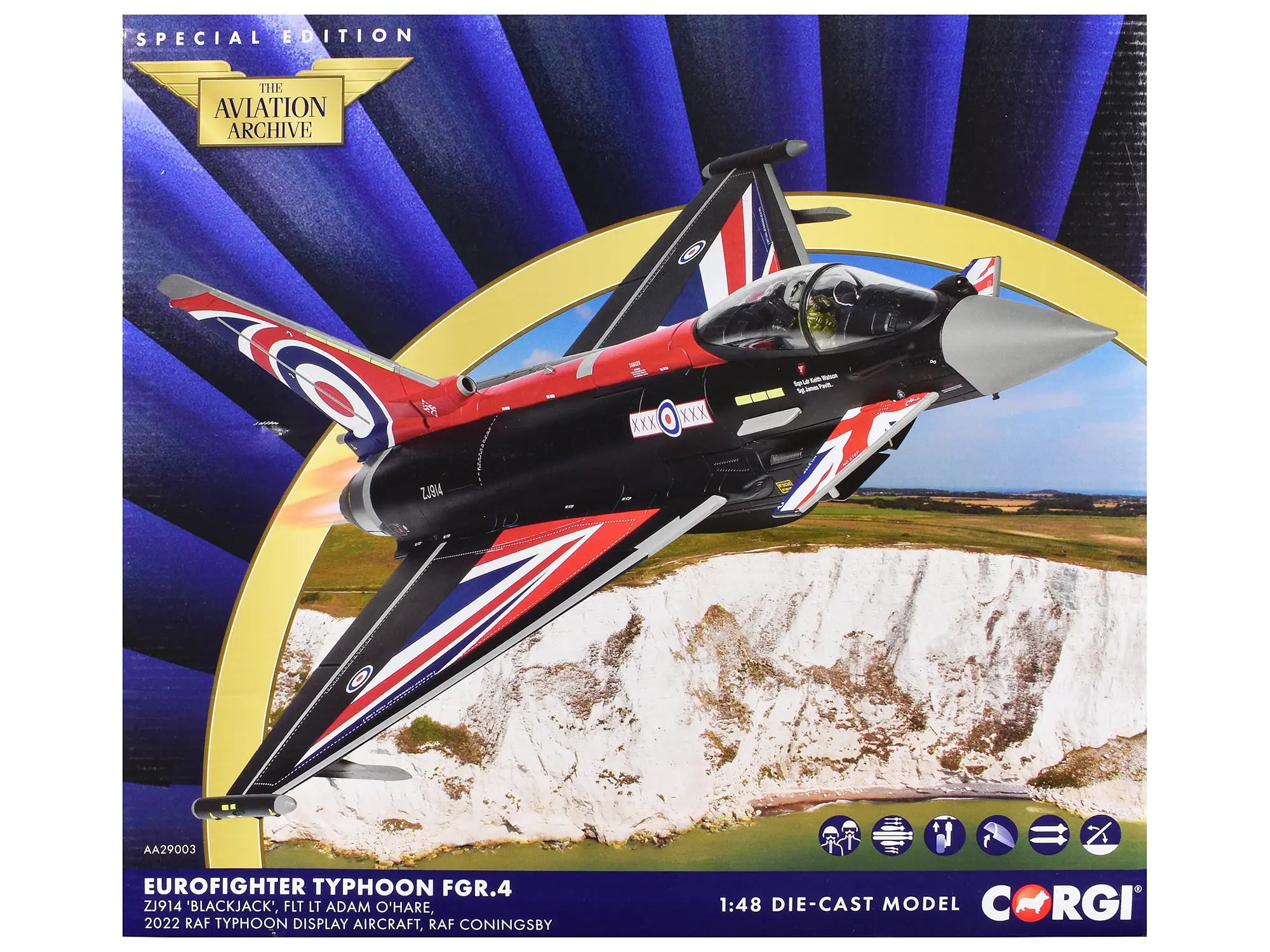 Eurofighter Typhoon FGR4 Aircraft "Blackjack" (2022) British Royal Air Force "The Aviation Archive" 1/48 Diecast Model by Corgi