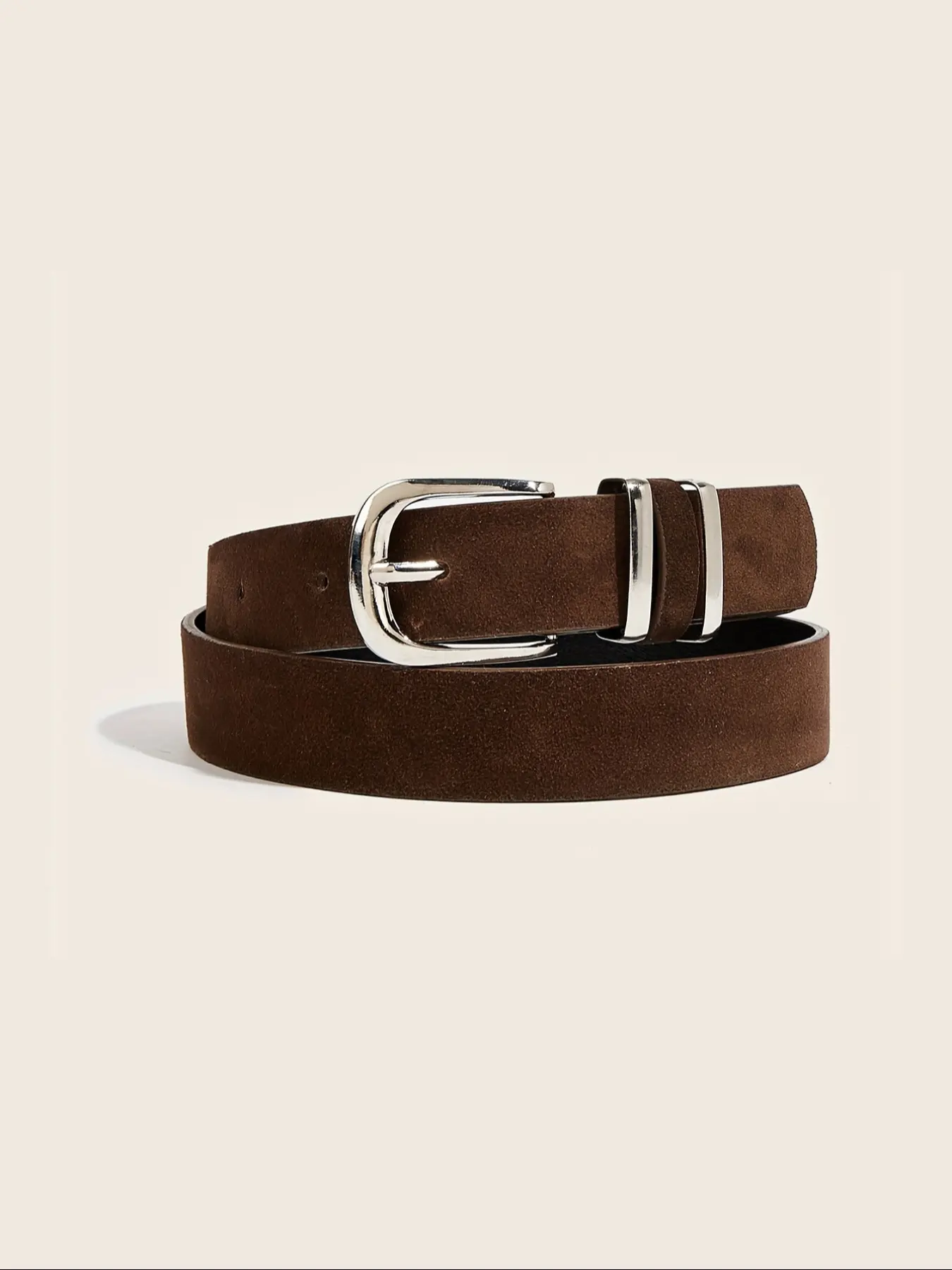 Women's Coffee Color Minimalist Casual Street Style Trendy Exquisite Belt, Silver Color Alloy Double Ring Circle Waistband, Perfect for Jeans, Pants, Dresses