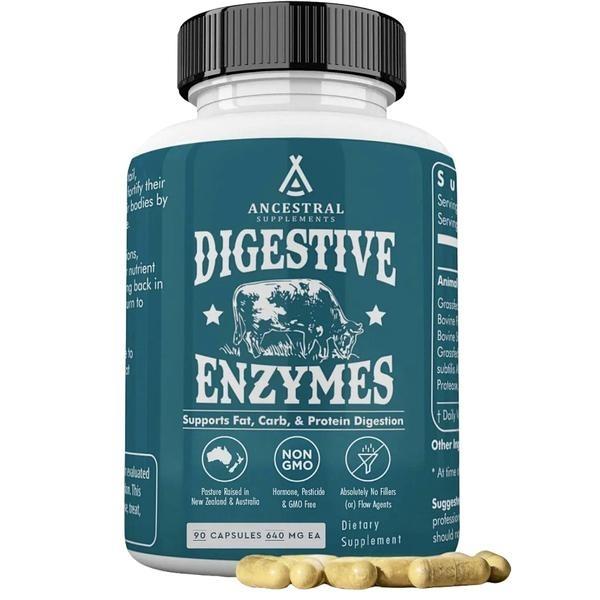 Ancestral Supplements Digestive Enzymes Capsules with Probiotics, Dietary Supplement for Digestive Support & Nutrient Absorption, 90 Count