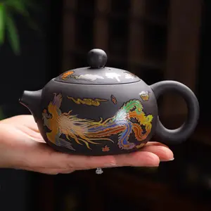 Auspicious Phoenix Imperial Black Zisha Xishi Teapot