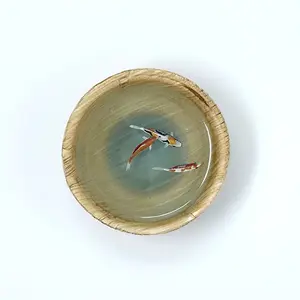 Hand Painted Koi Painted on Layers of Resin Glow in the Dark in a Palm Leaf Bowl Home Decor