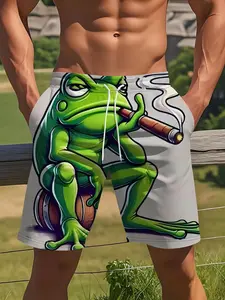 Men's 3D Cartoon Frog Print Beach Shorts, Casual Loose Summer Swim Trunks, Breathable Quick Dry Fabric, Pool & Outdoor Activities, Swimming Trunks